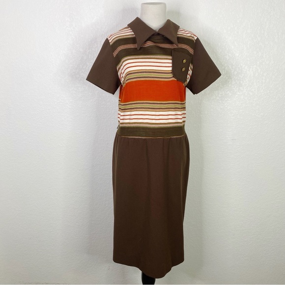 Vintage Dresses & Skirts - Vintage Dyanne Dallas Brown Orange Woven Knit Dress